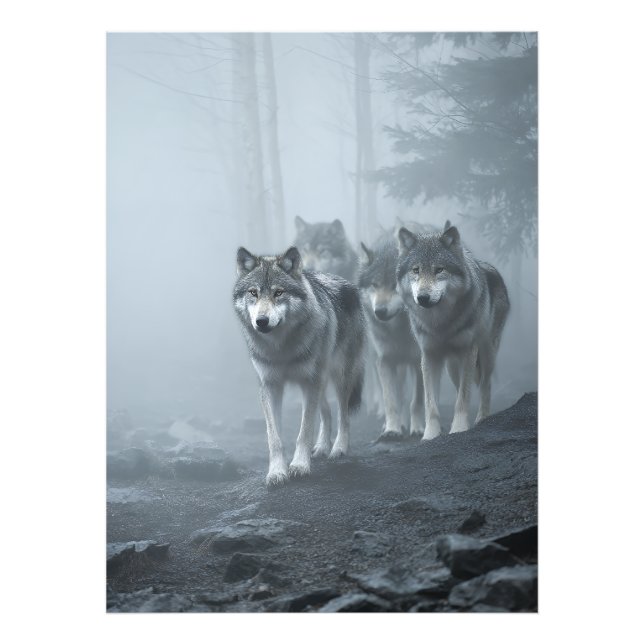 Foto Lobos Cinzentos em Névoa Espessa (Frente)