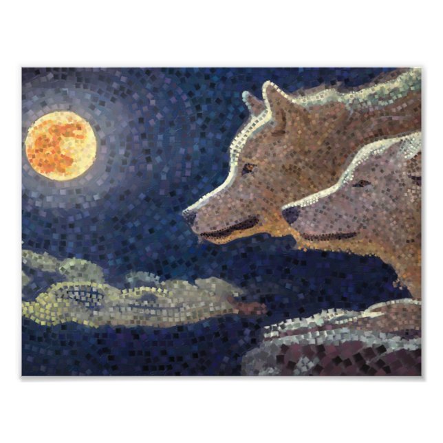 Foto Lobos e arte mosaica da lua - impressão (Frente)