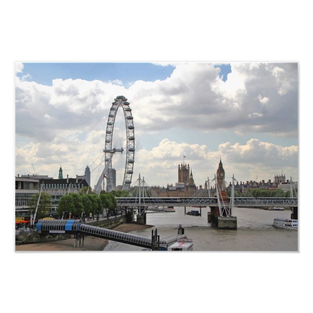 Foto London England Skyline, Big Ben, London Eye, Thame (Frente)