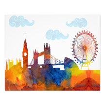 London Sunset Watercolor Abstrato Skyline Impressã