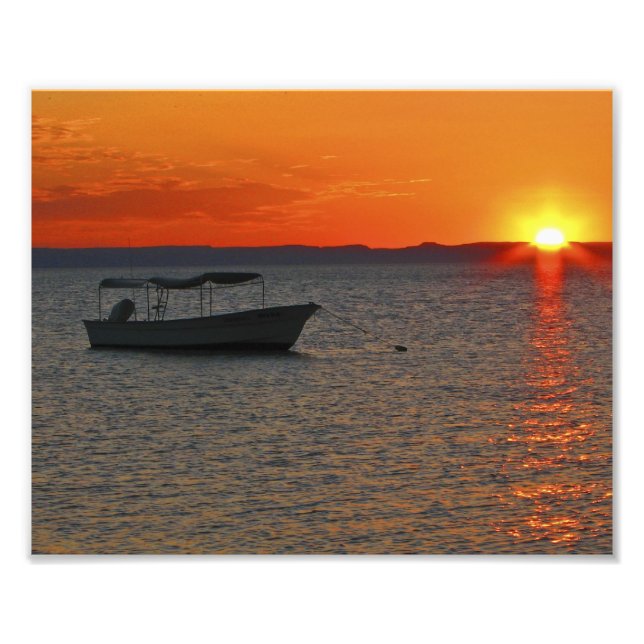 Foto Loreto Mexico Fisheries Boat, Orange Sunset Sky (Frente)