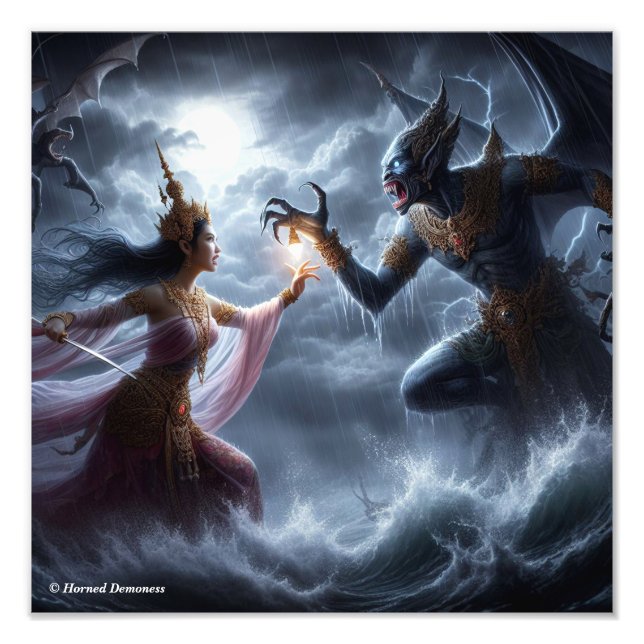 Foto Lovely girl figthing a monster (Frente)