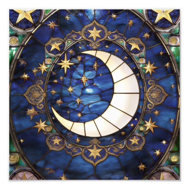 Foto Lua Crescente Celestial Ornada com Vitral (Frente)
