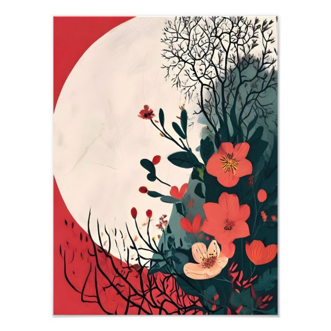 Foto Lua vermelha etérea e flores (Frente)