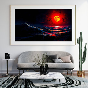 Foto Lua Vermelha sobre a paisagem da fantasia do mar