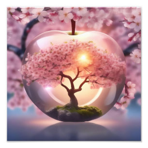 Foto Maçã Transparente Rosa Com Cena de Macieira,