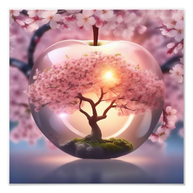 Foto Maçã Transparente Rosa Com Cena de Macieira, (Frente)