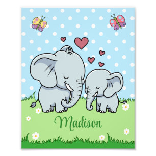 Foto Mãe e Elefante Bebês Bonitos, Personalizados