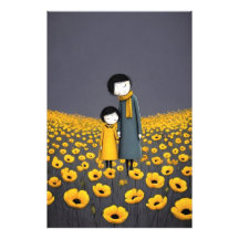 Mãe e Filho de Mãos Dadas numa Flor Dourada