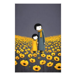 Foto Mãe e Filho de Mãos Dadas numa Flor Dourada