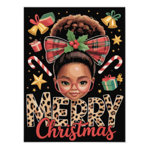 Foto Mãe negra americana de Natal com coque desarrumado