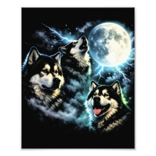 Foto Malamute do Alasca Uivando para a Lua Cachorro Árt