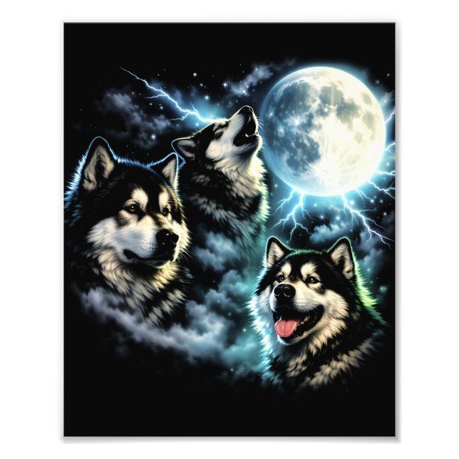 Foto Malamute do Alasca Uivando para a Lua Cachorro Árt (Frente)