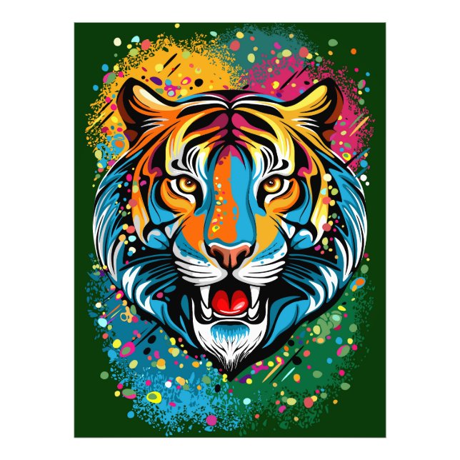 Foto Manchas de tinta cores Arco-íris Cabeça de Tigre (Frente)