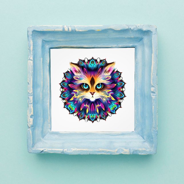 Foto Mandala com um retrato de gato peludo (Mandala with cute furry Cat portrait. Photo Print)