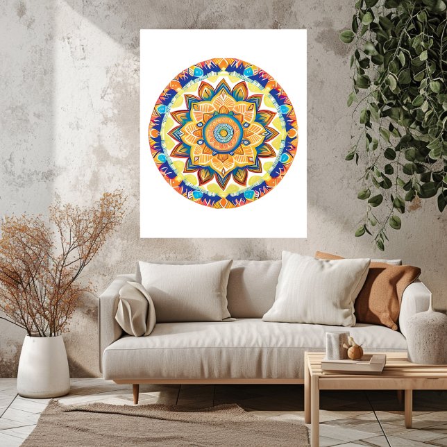 Foto Mandala Flower Magic Blue Watercolor (Mandala Flower Magic Blue Watercolor Photo Print)