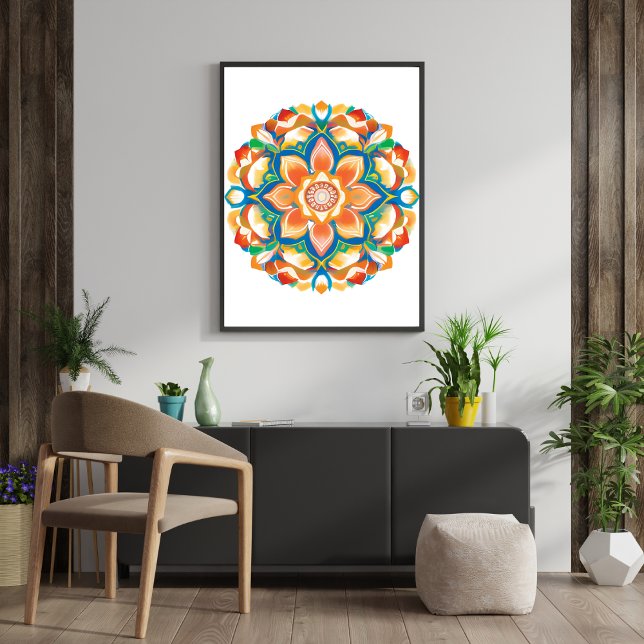 Foto Mandala Flower Magic White Watercolor (Mandala Flower Magic White Watercolor Photo Print)
