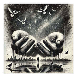 Foto Mãos Libertando Pássaros no Céu, Branco Negro