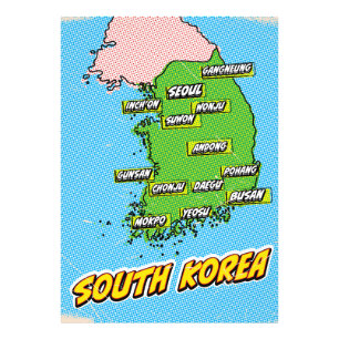 Foto Mapa da Coreia do Sul ilustrado em Pop Art