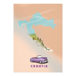 Foto Mapa da Croácia Ilustrado impressão poster.