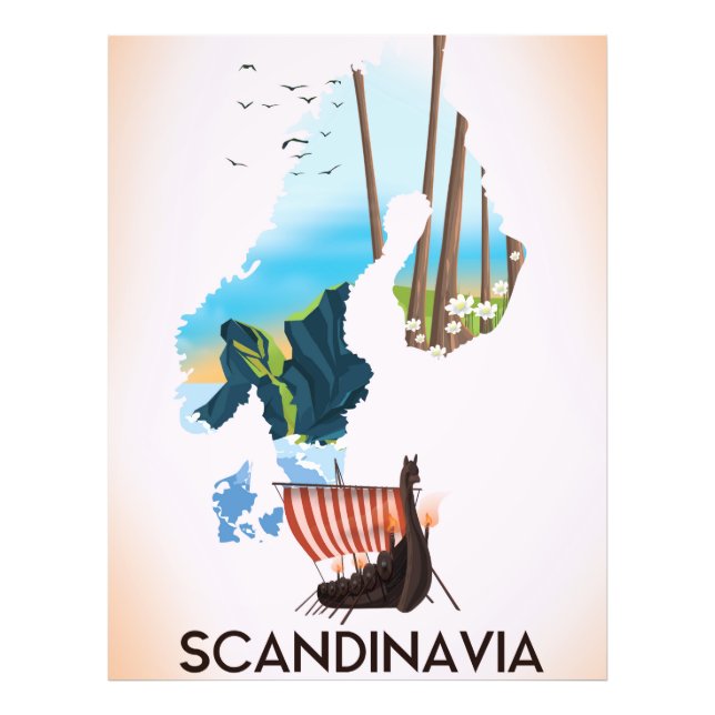 Foto Mapa da Escandinávia pôster de viagem Viking (Frente)