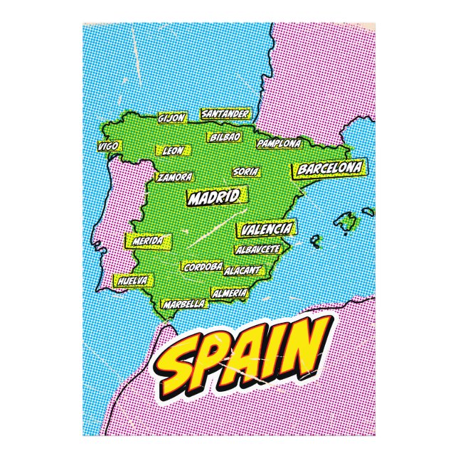 Foto Mapa da Espanha ilustrado em Pop Art (Frente)