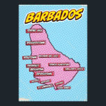 Foto Mapa de Barbados Ilustrado de pop Art<br><div class="desc">Um mapa do estilo pop de Barbados com um fundo azul brilhante e um padrão pontilhado.</div>