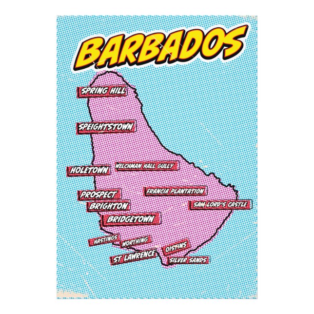 Foto Mapa de Barbados Ilustrado de pop Art (Frente)