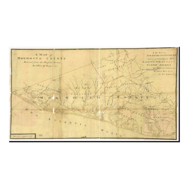 Foto Mapa de Colinas de Monmouth County New Jersey 1781 (Frente)