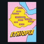 Foto Mapa de pop Art Ilustrado da Etiópia<br><div class="desc">Este mapa visualmente impressionante da Etiópia é uma fusão da geografia e da arte pop. Cores negros,  imagens icônicas e tipografia lúdica se juntam para criar uma peça única e cativante.</div>