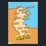 Foto Mapa de pop Art Ilustrado da Tunísia<br><div class="desc">Pop Art Ilustrou mapa africano da Tunísia em um belo estilo de vintage vestido.</div>
