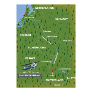 Foto Mapa de viagem do Rio Reno. Impressão de Fotografi