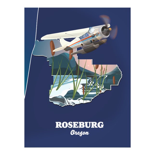 Foto Mapa de viagem retrô de Roseburg Oregon (Frente)