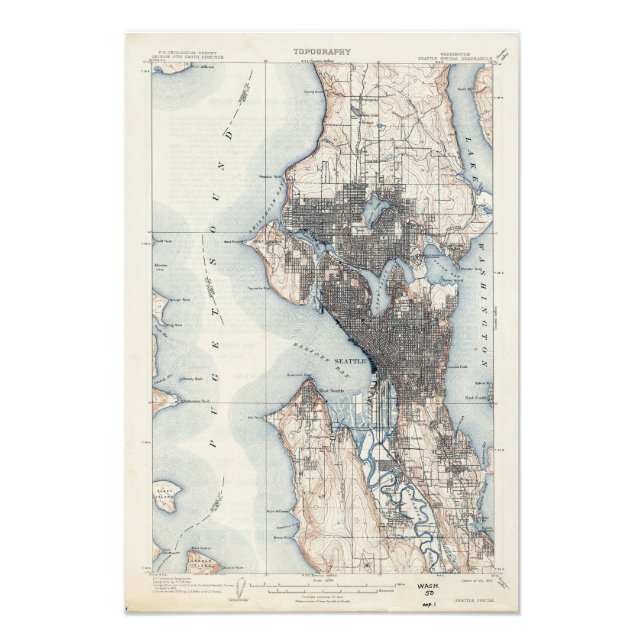 Foto Mapa de Vintage em Seattle Washington (Frente)