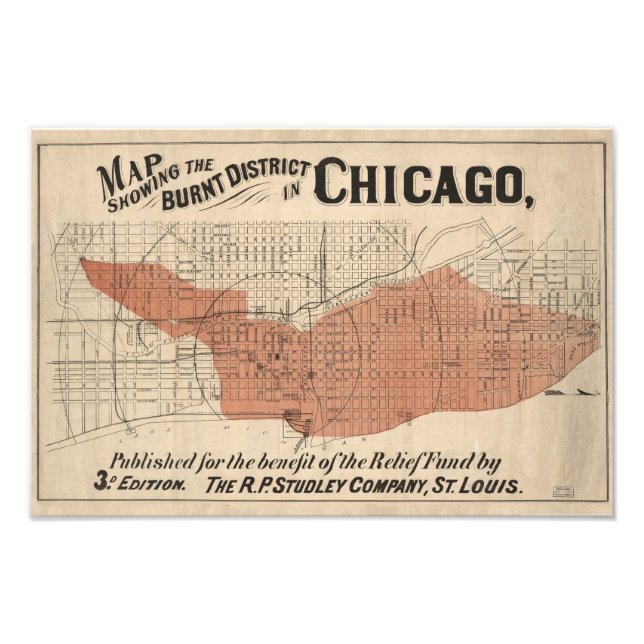 Foto Mapa do Excelente Vintage Chicago, 1871 (Frente)