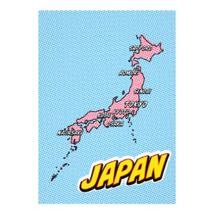Foto Mapa do Japão Ilustrado por pop Art