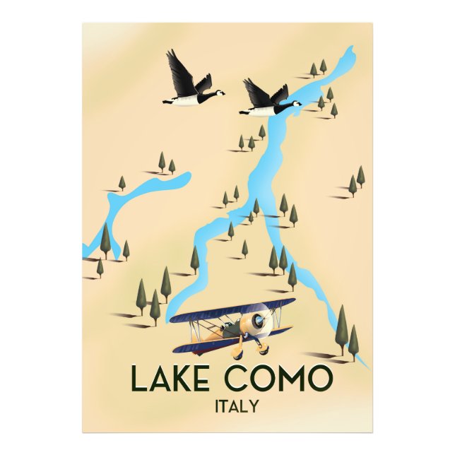 Foto Mapa do Lago de Como Itália Poster de Viagem (Frente)
