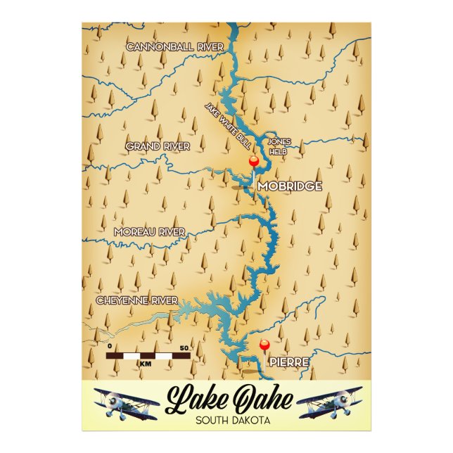 Foto Mapa do Lago Oahe Dakota do Sul (Frente)