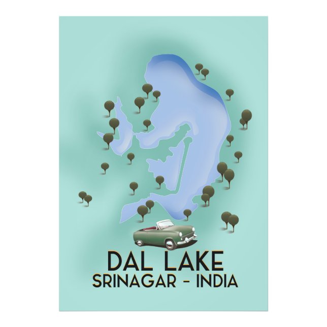 Foto Mapa do pôster de viagem do Lago Dal, Srinagar, Ín (Frente)