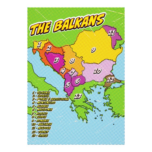 Foto Mapa dos Balcãs Ilustrado em Pop Art (Frente)