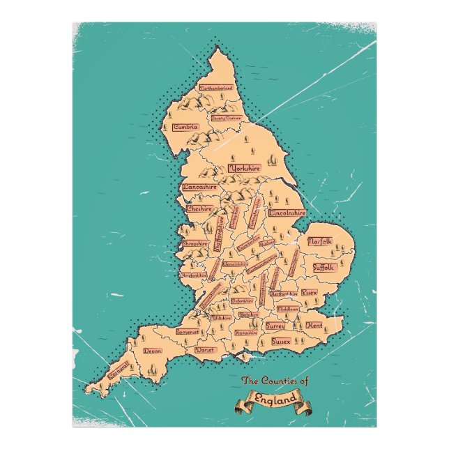 Foto Mapa dos condados da Inglaterra Vintage (Frente)