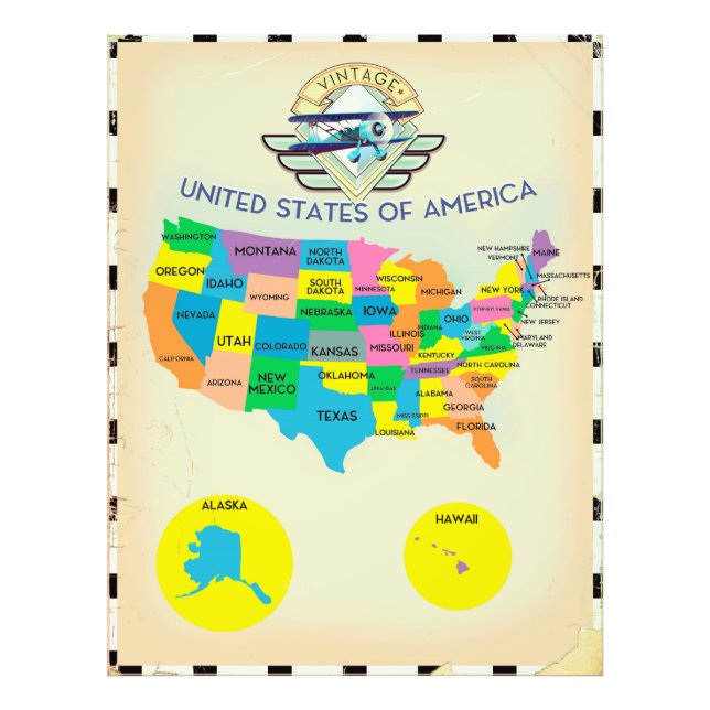 Foto Mapa dos Estados Unidos da América estilo vintage (Frente)