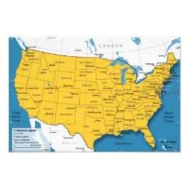 Foto Mapa dos EUA com Nomes de Estado e Capitais