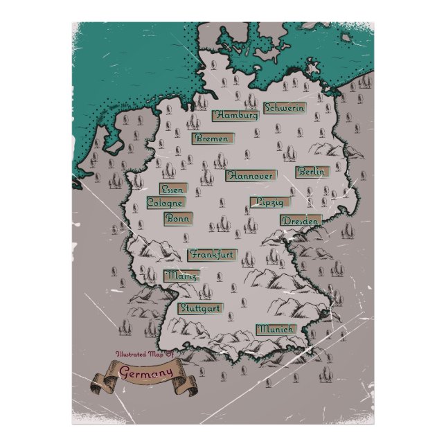 Foto Mapa ilustrado antigo da Alemanha (Frente)