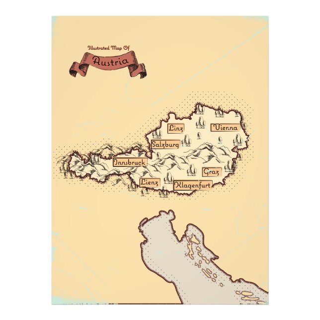 Foto Mapa Ilustrado da Áustria Vintage (Frente)