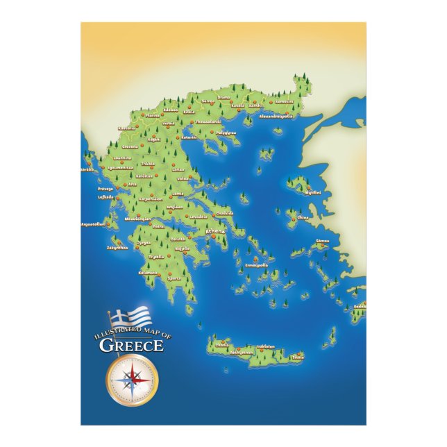 Foto Mapa Ilustrado da Grécia. (Frente)