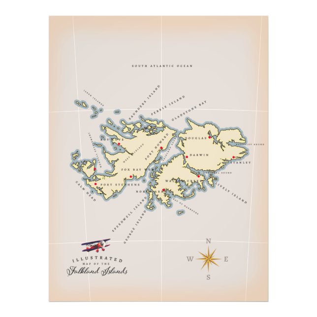 Foto Mapa ilustrado das Ilhas Malvinas. (Frente)