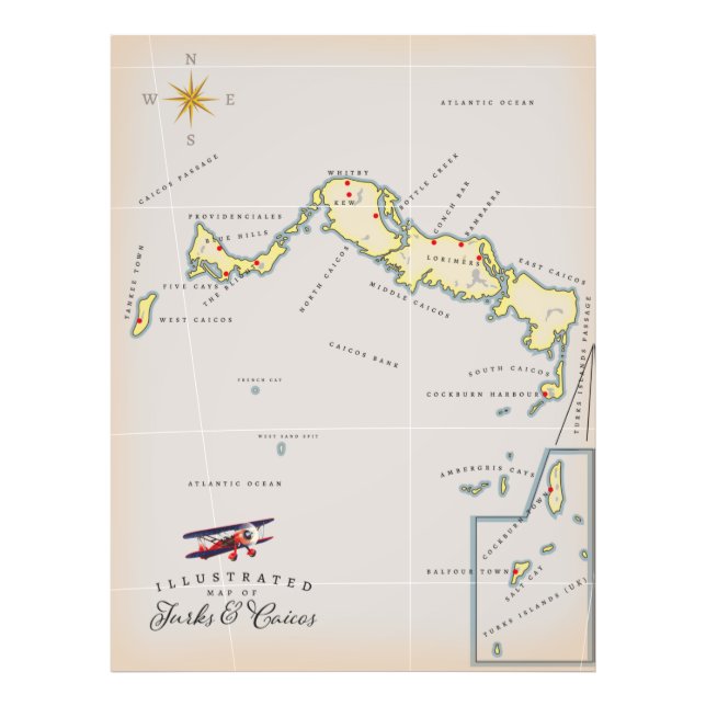 Foto Mapa ilustrado das Ilhas Turcas e Caicos (Frente)