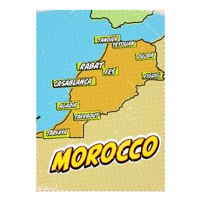 Foto Mapa ilustrado de Marrocos em Pop Art (Frente)
