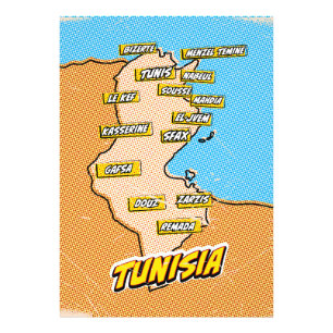 Foto Mapa ilustrado de Tunísia em Pop Art